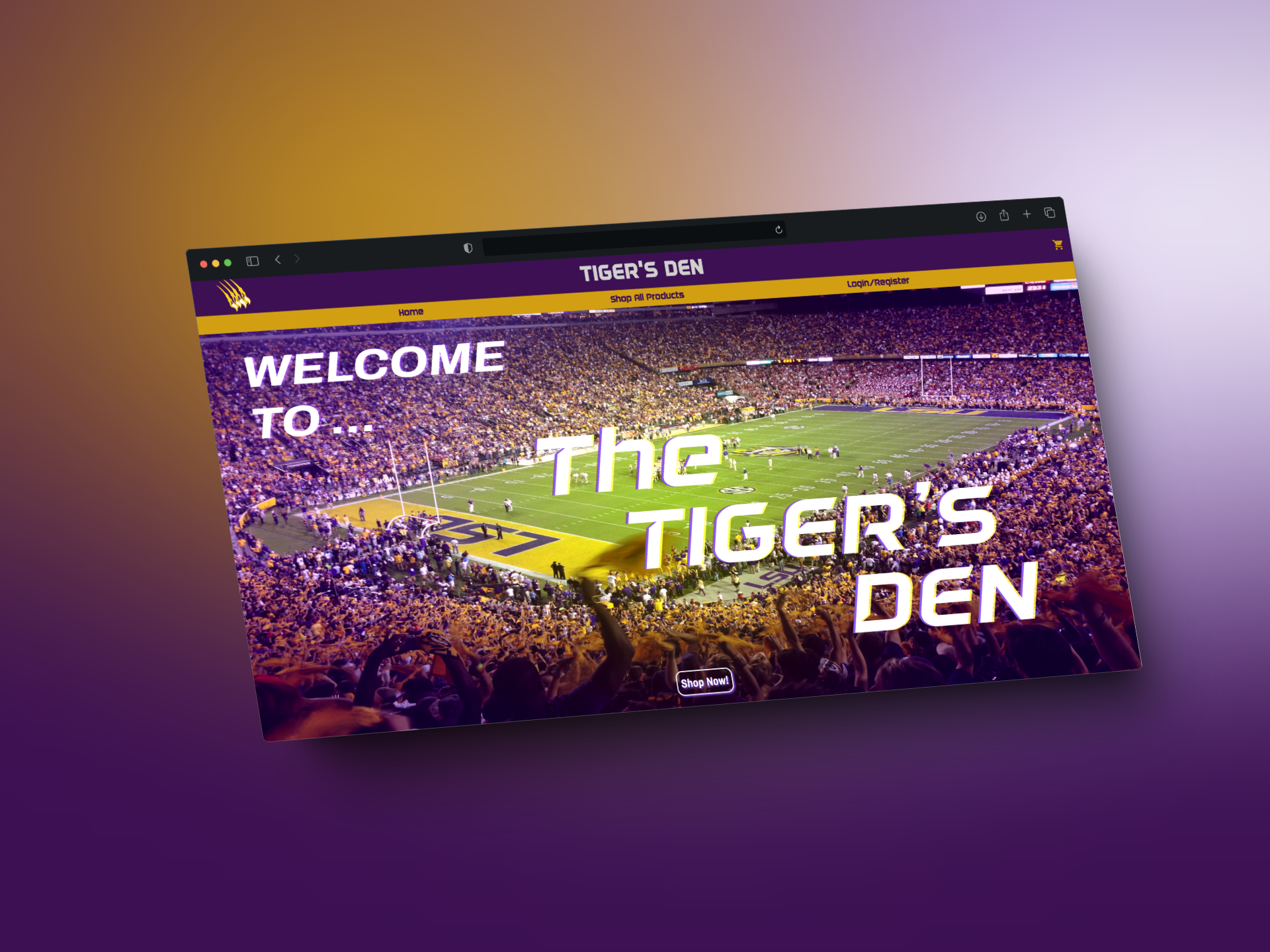 screenshot of tigers den website